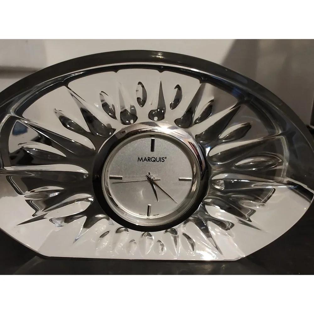 Marquis By‎ Waterford QUARTZ Clear Crystal Desk Clock Works-needs Battery